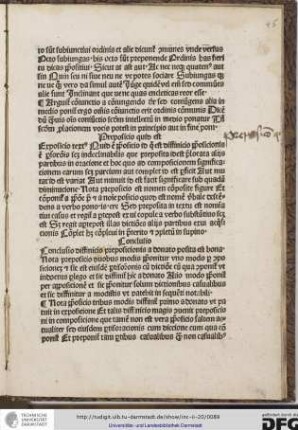 Expositio textus: quid est prepositio id que est diffinitio prepositionis est pars orationis scilicet indeclinabilis