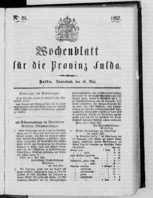 Nr. 20, Ausgabe vom 16. Mai 1857