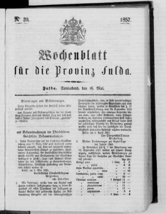 Nr. 20, Ausgabe vom 16. Mai 1857