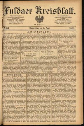 Erste Ausgabe vom Donnerstag, den 02. Juni 1898.