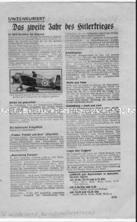 Abwurf-Flugblatt der Alliierten mit einer Gegenüberstellung von Aussagen von Churchill und Goebbels