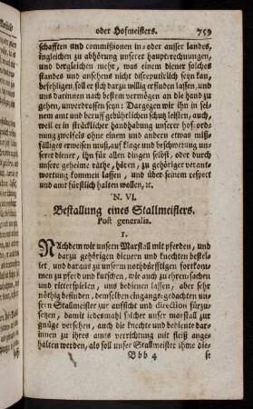 759-768, N. VI. Bestallung eines Stallmeisters
