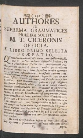 Authores In Suprema Grammatices Praelegi Soliti: M. T. Ciceronis Officia