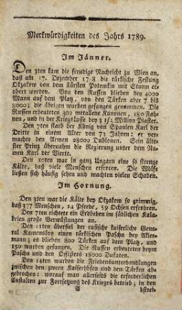 Sammlung der vorzüglichsten Merkwürdigkeiten oder kleine Kronik des ganzen Europa : enthält eine Geschichte in kurzen Auszügen von 1789 bis 1802, welche immer merkwürdig seyn wird