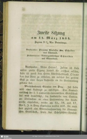 Zweite Sitzung am 14. März 1854