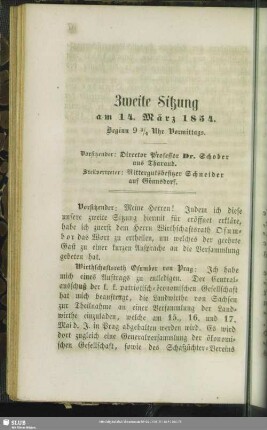 Zweite Sitzung am 14. März 1854