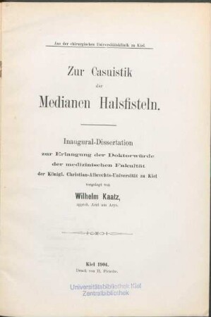 Zur Casuistik der Medianen Halsfisteln