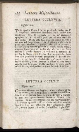 Lettera CCCLXVIII. = CCCLXVIII. Brief. - Lettera CCCCI. = CCCCI. Brief.
