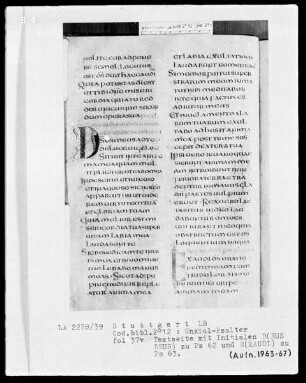 Lateinischer Psalter in Unzialschrift, 3 Bände — Initiale D(eus), Folio 37verso