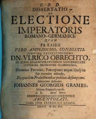 Diss. de electione imperatoris Romano-Germanici