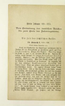 Vierter Zeitraum. 919-1273.Von Gründung des deutschen Reiches bis zum Ende des Interregnums
