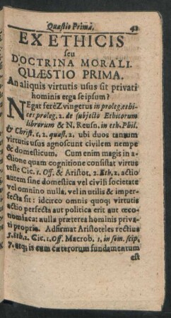 Ex Ethicis seu Doctrina Morali. Quaestio Prima. - Duodecima.