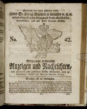 No. 42. Montags, den 19ten Oktober 1767.