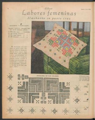 Labores femeninas : Almohadón en punto cruz