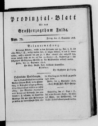 Num. 72., Ausgabe vom 13. September 1816