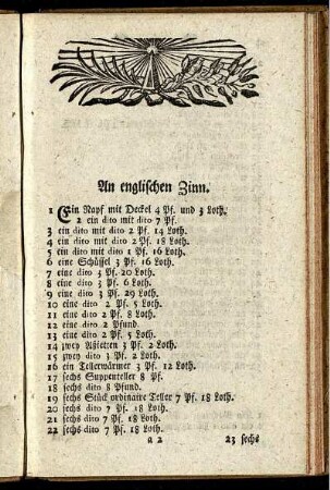 An englischen Zinn. - An Gewehr und Zubehör.