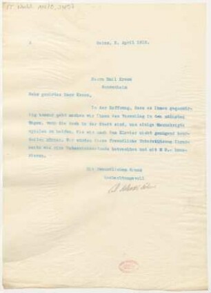 Brief an Emil Kross : 02.04.1912