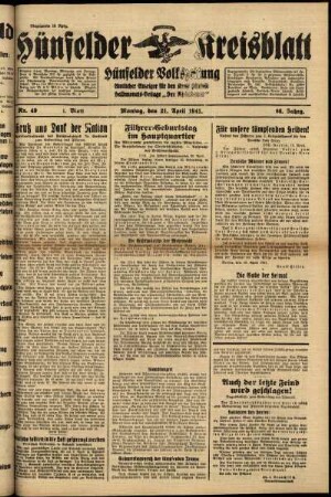 Erste Ausgabe vom Montag, den 21. April 1941.