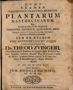 Examen Theoretico-Practico-Medicum Plantarum Nasturcinarum