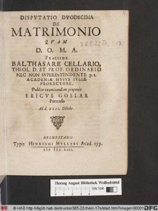 Disputatio Duodecima De Matrimonio