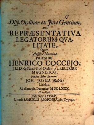 Disp. ... de repraesentativa legatorum qualitate
