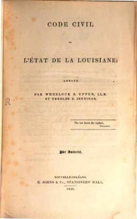 Civil Code of the State of Louisiana = Code civil de l'État de la Louisiane