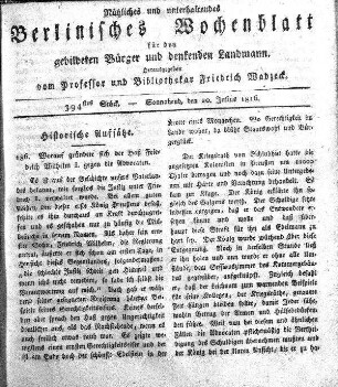 394stes Stueck, 20. Julius 1816
