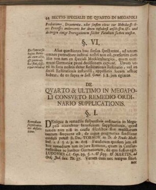 Sectio Specialis de Quarto & Ultimo in Megapoli Consueto Remedio Ordinario Supplicationis.