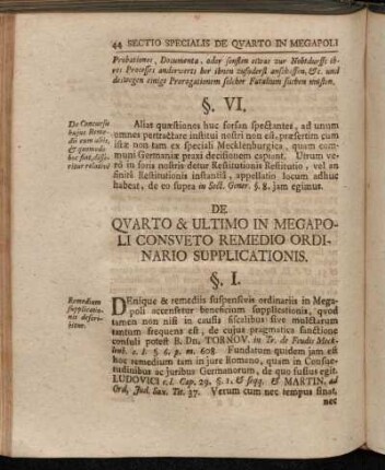 Sectio Specialis de Quarto & Ultimo in Megapoli Consueto Remedio Ordinario Supplicationis.