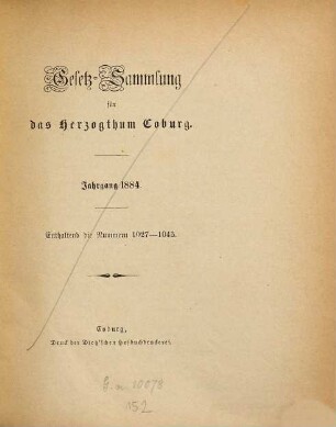 Regierungs-Blatt für das Herzogtum Coburg. 1884