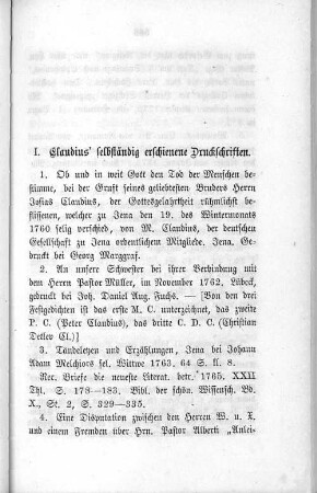 I. Claudius' selbständig erschienene Druckschriften.