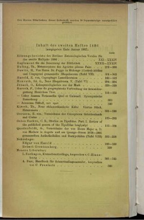 Inhalt des zweiten Heftes 1886