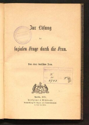 Zur Lösung der sozialen Frage durch die Frau