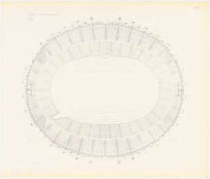 Stadion Oberwiesenfeld, München: Mappe »Wettbewerb Stadion München, Entwurf Professor Werner March«. Aufsicht auf Ober- und Unterring, ca.1:660