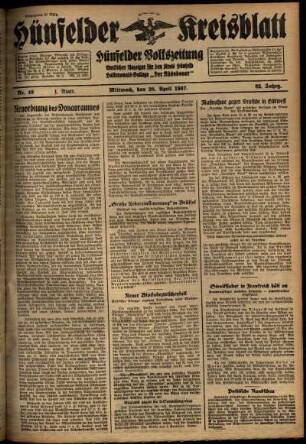 Erste Ausgabe vom Mittwoch, den 28. April 1937.