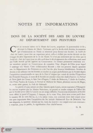 Dons de la société des amis du Louvre au département des peintures