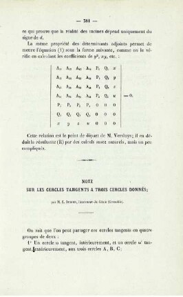Note sur les cercles tangents a trois cercles donnés.