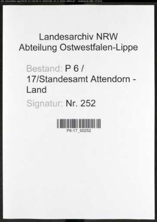 Sterberegister Standesamt Attendorn-Land