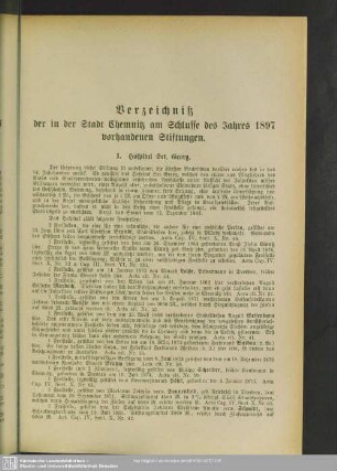 Verzeichniß der in der Stadt Chemnitz am Schlusse des Jahres1897 vorhandenen Stiftungen