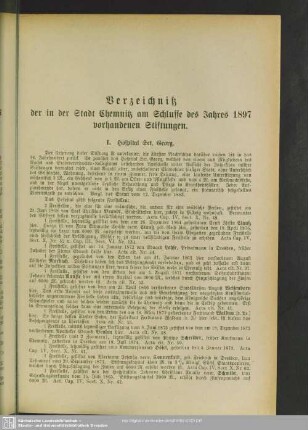 Verzeichniß der in der Stadt Chemnitz am Schlusse des Jahres1897 vorhandenen Stiftungen