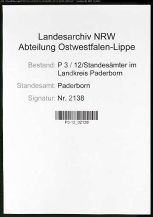 Sterberegister Standesamt Paderborn