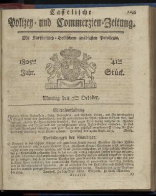 41tes Stueck, Montag den 7ten October 1805
