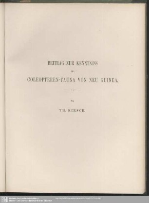 Beitrag Zur Kenntniss Der Coleopteren-Fauna Von Neu Guinea