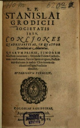 Conciones quadripartitae in quatuor dominicas adventus