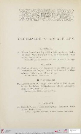Ölgemälde und Aquarellen (Nr. 782 - 792)