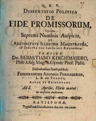 Dissertatio Politica De Fide Promissorum