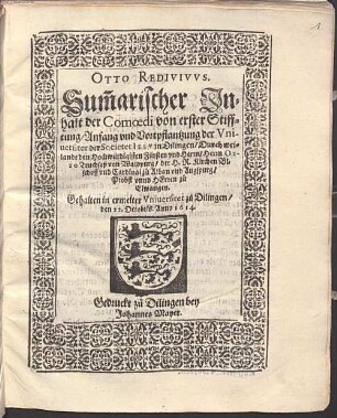 Jesuitendramen: Otho redivivus - Studienbibliothek Dillingen XV 236a