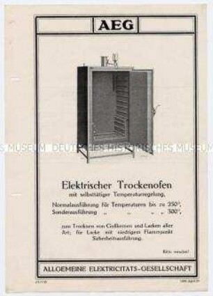 Elektrischer Trockenofen mit selbsttätiger Temperaturregelung bis 300 Grad