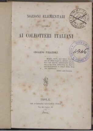 Nozioni Elementari Intorno Ai Coleotteri Italiani