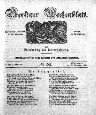 No. 51, Sonnabend, den 21. December 1839.
